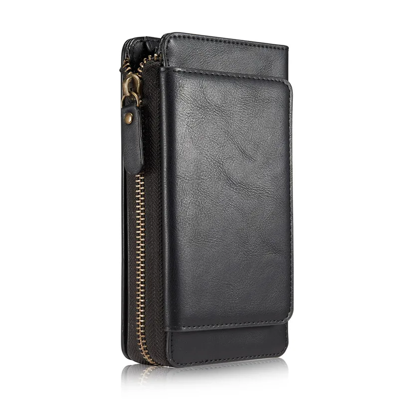 Haissky Роскошные Кожаный чехол-кошелек на молнии для iPhone Xs Max XR X 8 7 6 съемный магнитный чехол для телефона с несколькими отделениями для карт - Цвет: Black