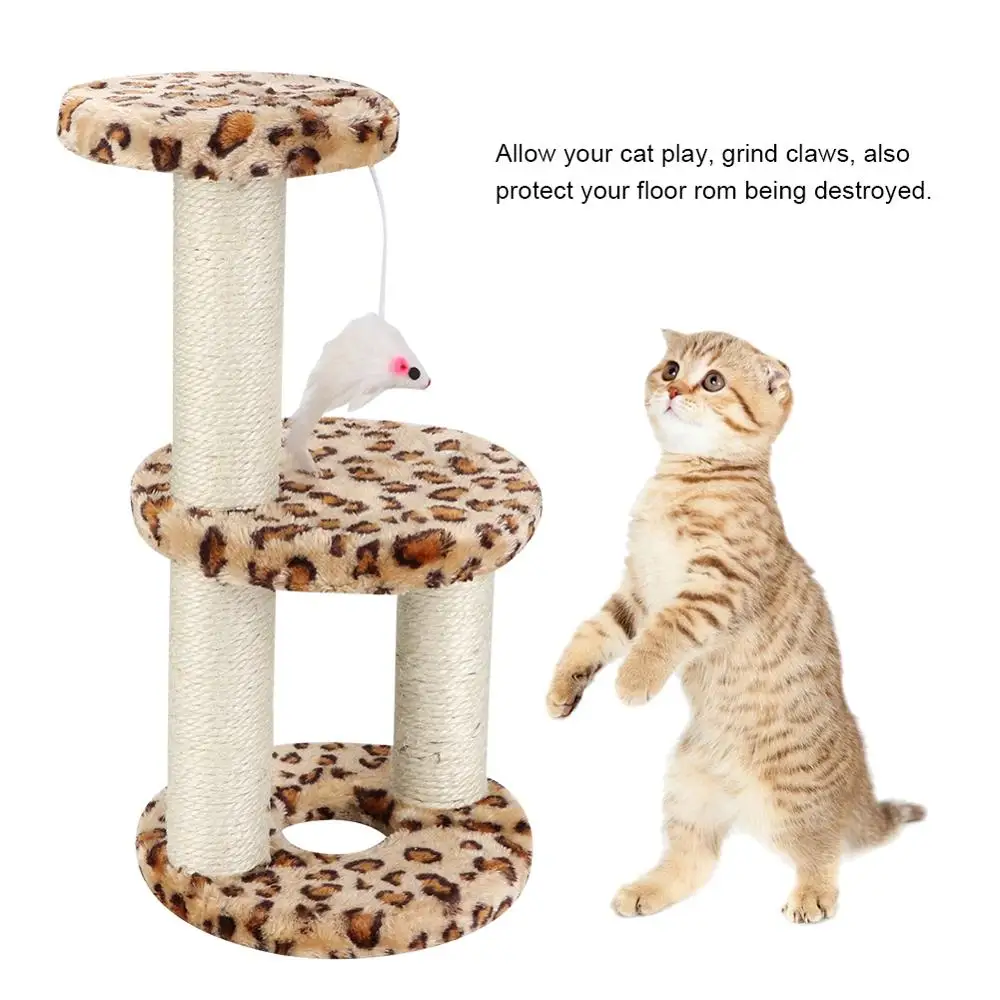 

Pet Toys For Cat Supplies Pet Cats Tree Scratcher Play Toy Three Pillar Three Layer Hole Climbing Round Plate Frame Cat