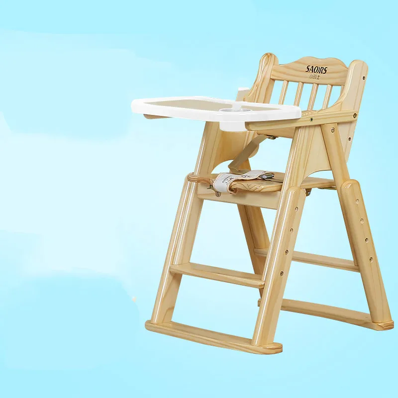

Multi-function Folding Solid Wood Child Seat Portable Adjustable Baby High Chair With Plate Feeding Chair Or Stool For 0-5T Kids