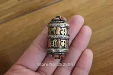 PN039 Ethnic Tibetan Brass Om Mani Padme Hum Prayer Wheel Men Amulets Pendant Handmade Nepal Six Words Mantra Boys Amulet