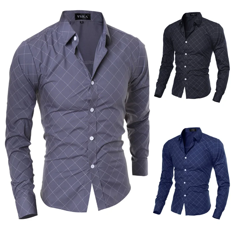

2015 New Brand Formal Geometric Plaid Red Fashion Mens Dress Shirts Long sleeve Slim Fit Casual Social Camisas Masculinas M-XXL