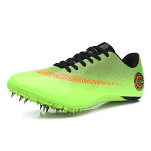 Зеленая оранжевая Мужская и женская спортивная обувь с шипами для занятий спортом, Студенческая спортивная обувь, профессиональные кроссовки на шнуровке