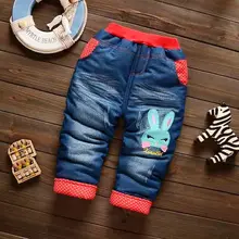 Младенец bibicola джинсы для мальчиков малыш мода мультфильм джинсы Дети плюс бархат утолщение хлопковые брюки fit От 0 до 2 лет Детские