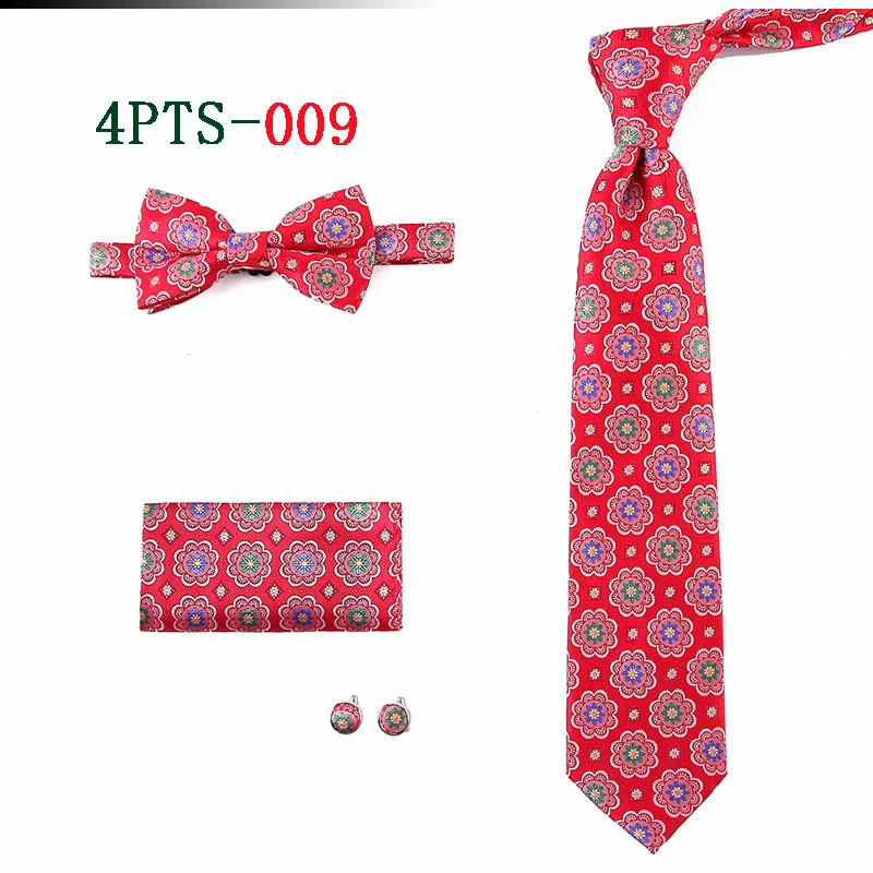 HOT 7.5cm Men Neck Tie Striped Paisley Necktie Bow Handkerchief Cufflinks Set Men's Party Wedding Pocket Square Bowtie Tie Sets