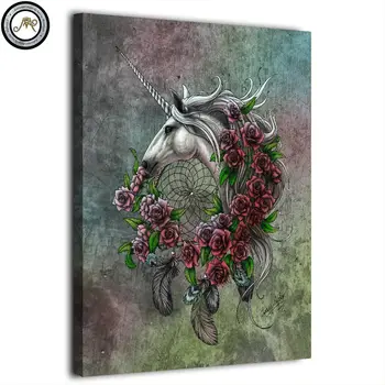 

HD 1 panel canvas painting unicorn dreamcatcher bedsheet color by Sunima Art wall pictures for living room posters and prints