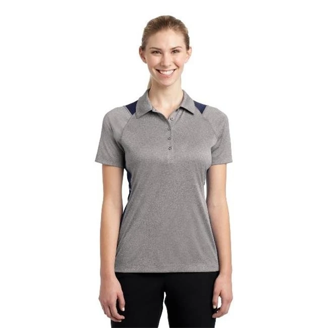 Sport-Tek LST665 Ladies Heather Colorblock Contender Polo T-Shirt Vintage Heather & True Navy - 3XL