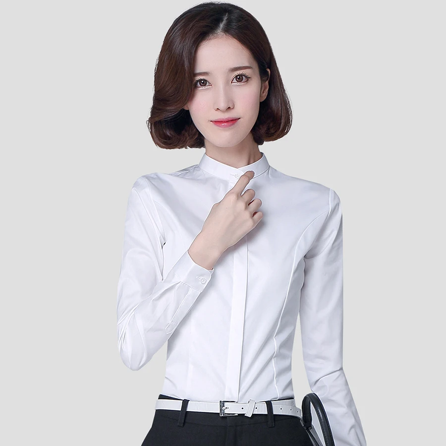 Unique collar white blouses for women plus size