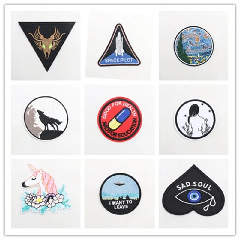 

Punk DIY Rock Skull Dog Embroidery Patches Various Style Flower Rose Skeleton Iron On Biker Patches Clothes Stickers Applique