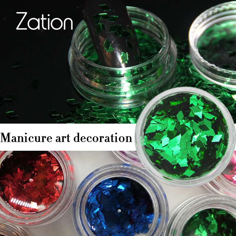 

Zation 1box Diamond Holographic Nail Glitter Laser Nails Accessoires Sequins Pigment Powder NailArt Dust Nail Art Decorations