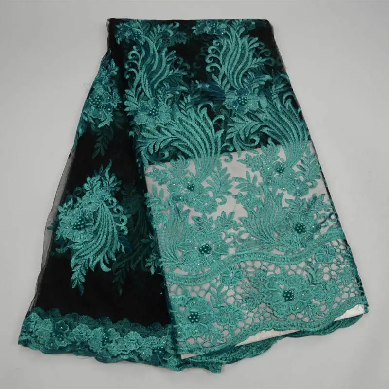 

2018 High quality Nigerian French Lace African Lace Fabric For Party TEAL GREEN french net lace with beads