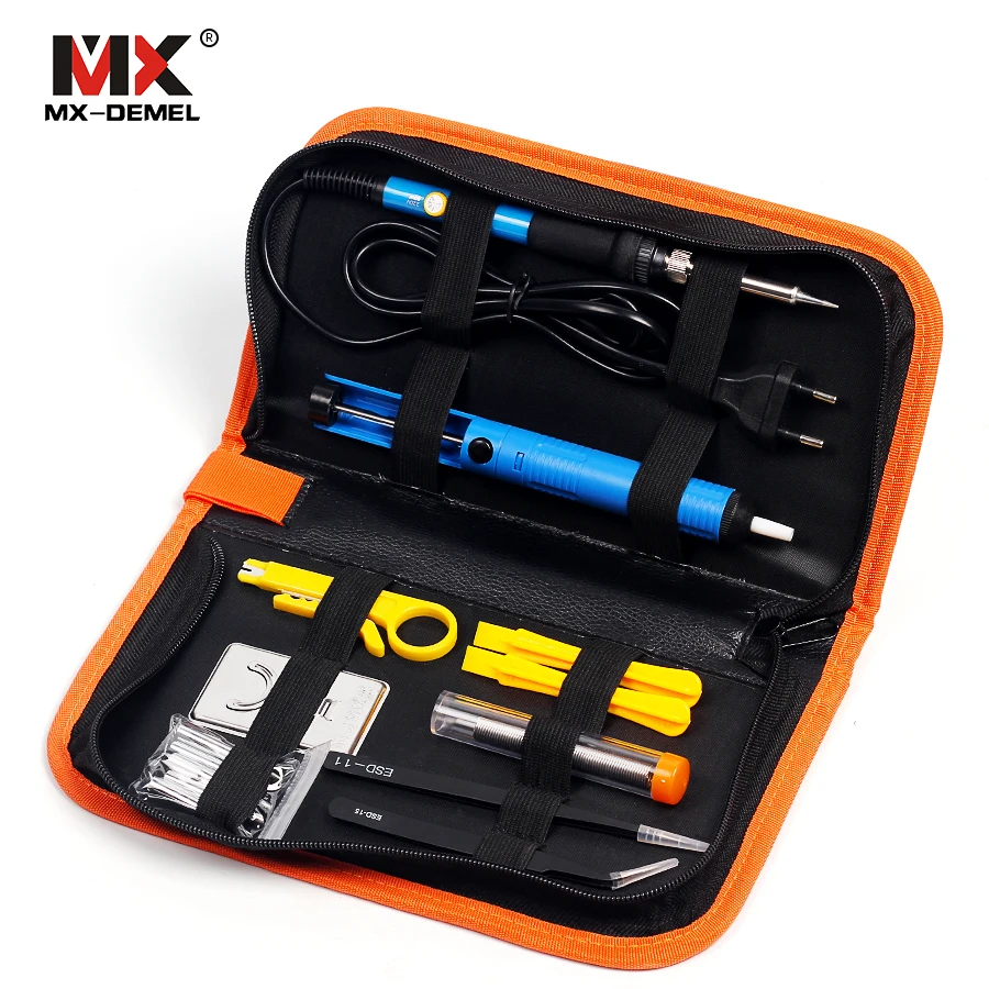 MX-DEMEL Electric Soldering Iron 220V 110V 60W EU & US Plug Adjustable Temperature Welding Repair Tool Kit + 5pcs Tips Tweezers