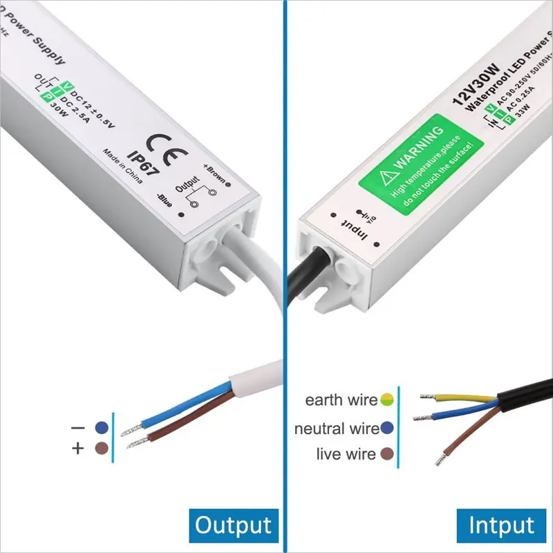 Водонепроницаемый IP67 Светодиодный трансформатор питания 110 В 220 В до 12 в 24 В для светодиодных лент светильник