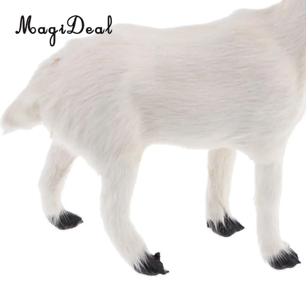 MagiDeal 1Pc Realistic Faux Fur Stanidng Goat Animal Model Figures Cute Plush Toy for Baby Kids Home Bedroom Car Decoration