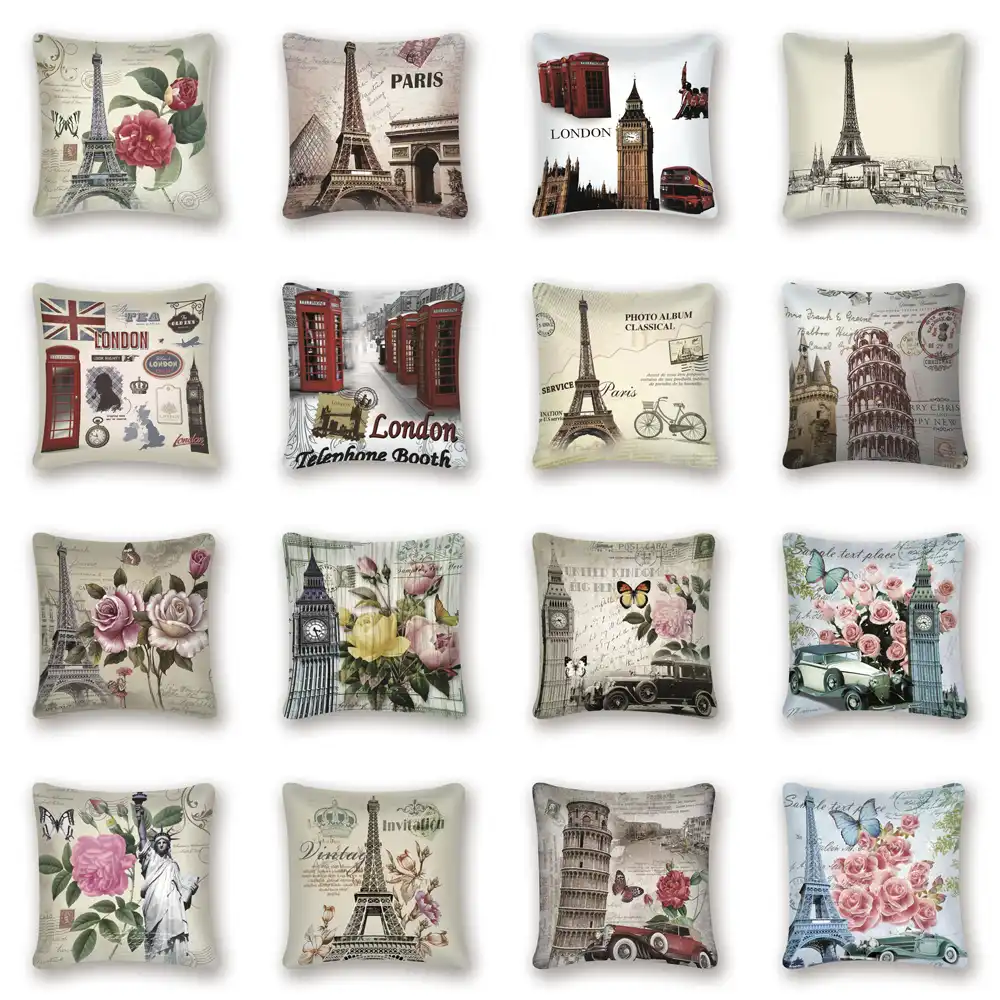 Parigi Vintage Decorative Pillow Coperture Fiori Torre Di Londra Big Ben Fodere Per Cuscini Divano Di Casa Auto Agriturismo Decor Cuscino Kissen Fodera Per Cuscino Aliexpress