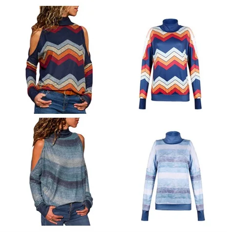 2019 New Womens Striped Long Sleeve Pullover Autumn Elegant Off Shoulder T Shirts Ladies Jumper Woman Tops T-shirt