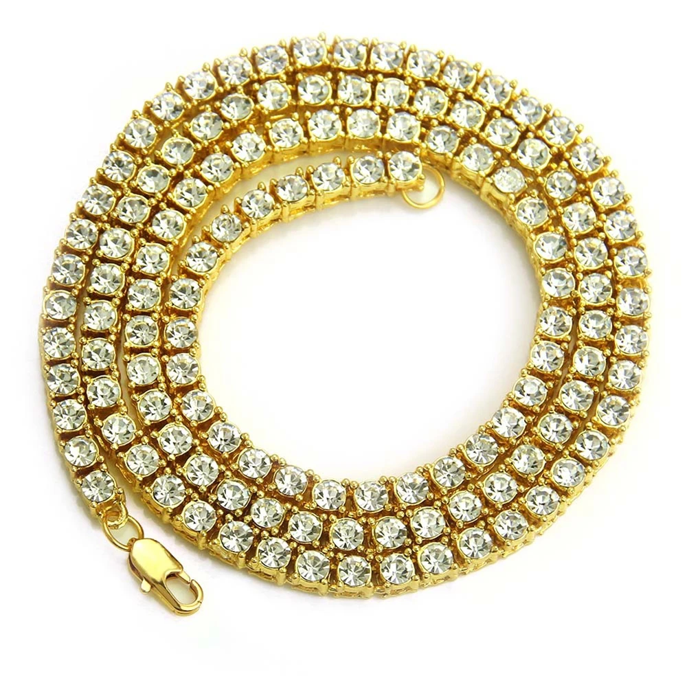 N032 Men's Hip Hop Gold Finish Rhinestone Charm Punk Jewelry Fashion Necklace Choker Long Chain 18&quot 20&quot22'' 26''