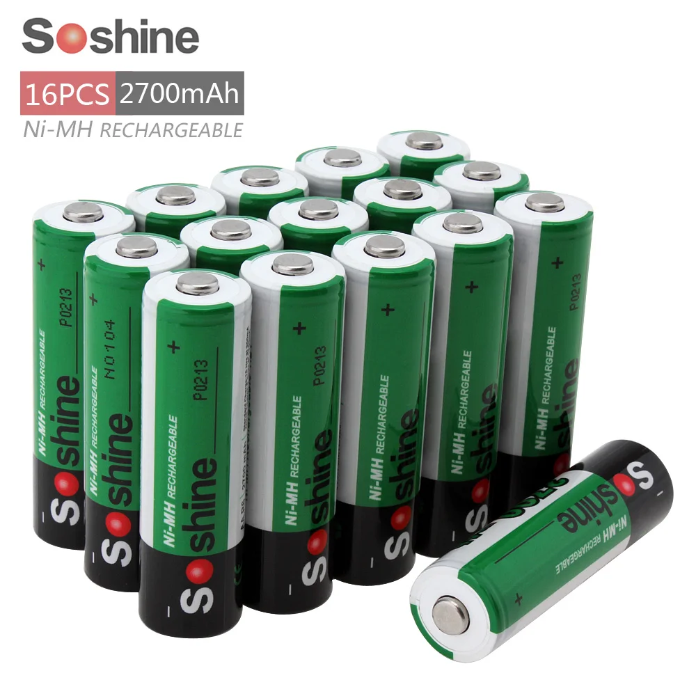 

16pcs! Soshine 2700mAh 1.2V AA Rechargeable Battery Ni-Mh NiMh AA Battery with 1000 Cycle + Portable Battery Storage Box Case