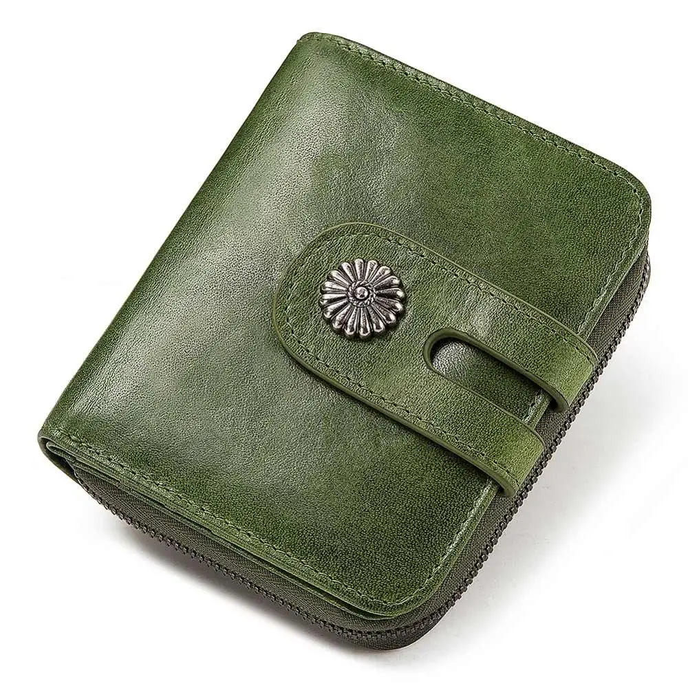 KAVIS, натуральная кожа, держатель для карт, женский кошелек, красный цвет, кошелек для монет, маленький, многофункциональный, Portomonee, сумка для денег, Дамская, мини - Цвет: Green M