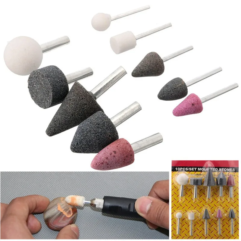 

10pcs 1/4 Inch 1/8 Inch Mounted Stones Grinding Abrasive StoneFor Dremel Rotary Assortment Wheel Head Dremel Tools Accessories