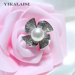 Yikalaisi Новинка 2017 100% натуральный пресноводный 8-9 мм жемчуг кольцо с 925 Серебряные ювелирные изделия для Для женщин девочек Best подарки