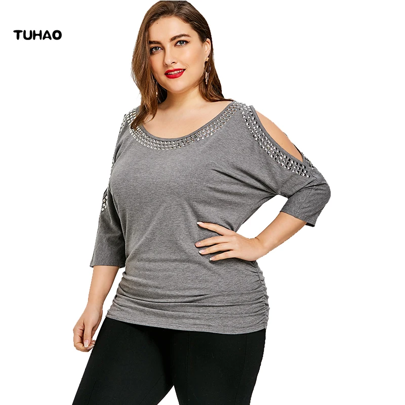 TUHAO 2018 летние топы Для женщин Винтаж блузка Мода Большой Размеры высокое качество женские блузки Половина Твердые выдалбливают рубашки QH132