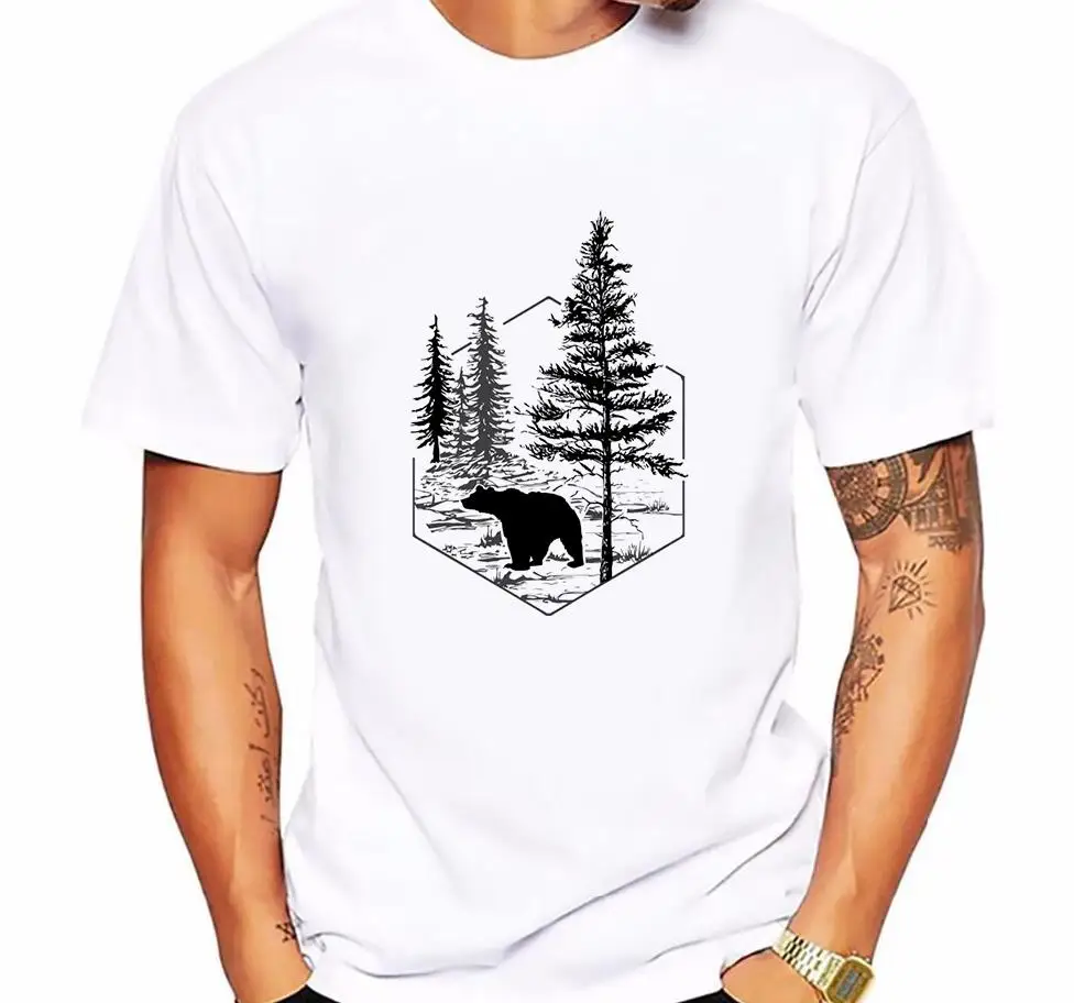 

Forest Bear Men T-Shirt Short Sleeve Casual T Shirt Hipster Black Bear Printed Tee O-Neck Summer Tops Printed Cartoon Wolf 5XL