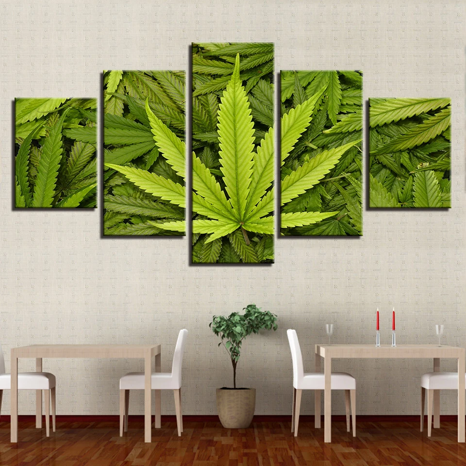 

Modular Pictures 5 panels canvas Green Leaf weed pot painting on Wall Art Picture Home Decoration Pictures for living room