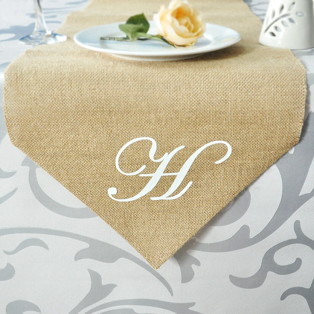 Personalized Rusctic Burlap Table Runner with your Initial, 12 inches