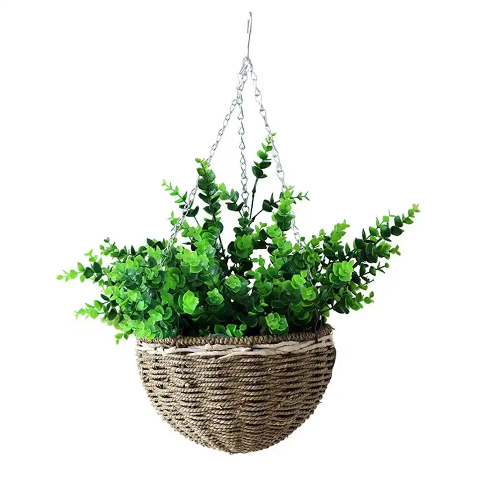 Cc Natural Gr Rattan Woven Wrought Iron Hanging Basket Flower Woven Wrought Iron Hanging Basket