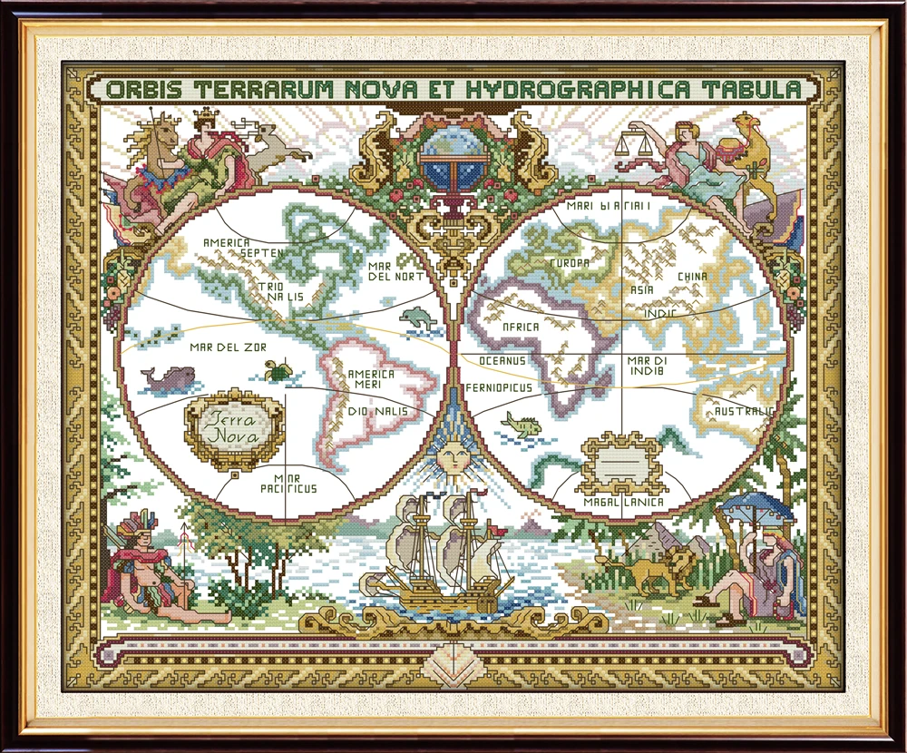 

Old world map cross stitch kit 14ct 11ct print canvas hand sew cross-stitching embroidery DIY handmade needlework