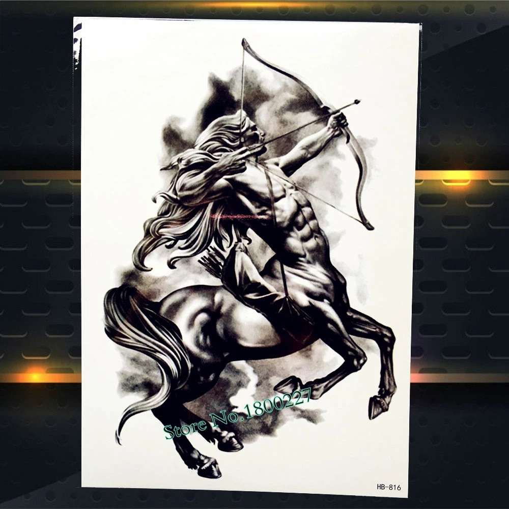 جديد الأساطير اليونانية سنتور القوس تصميم الوشم المؤقت الذراع الوشم للرجال والنساء ملصقات الجسم فن الوشم وهمية للماء