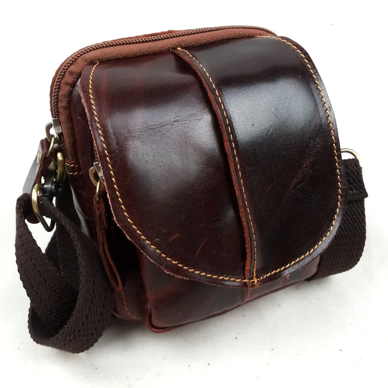 

Vintage Hot Oil Wax Genuine Leather Men Shoulder Bag Chest Bag Thread Male Crossbody Chest Pack Flap Red Brown Casual Hangbag