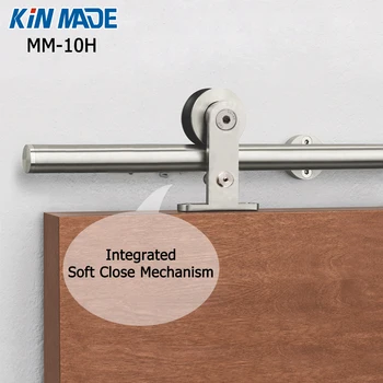 

Round Rail Top Mount Stainless Steel Barn Door Hardware with Integrated Soft Close 6.6ft 8ft