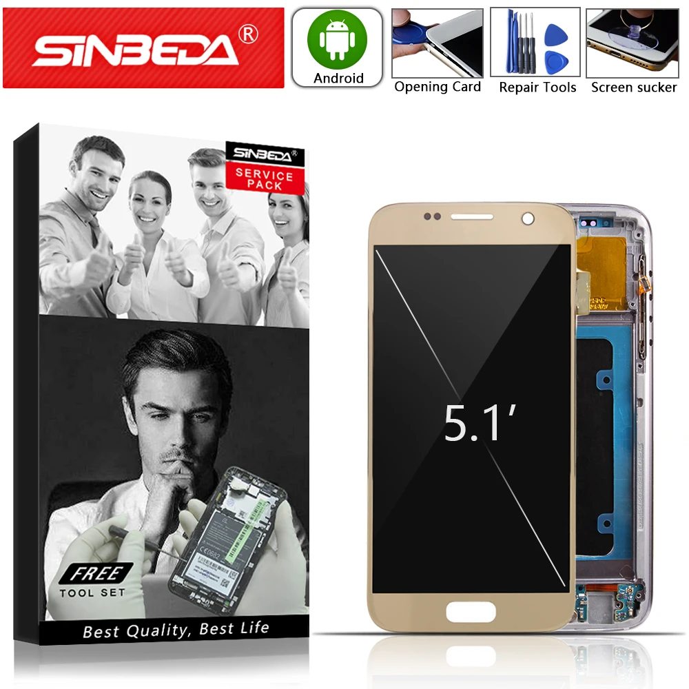 AMOLED для SAMSUNG Galaxy S7 ЖК-дигитайзер дисплей сенсорный экран Рамка Samsung G930 G930A G930F