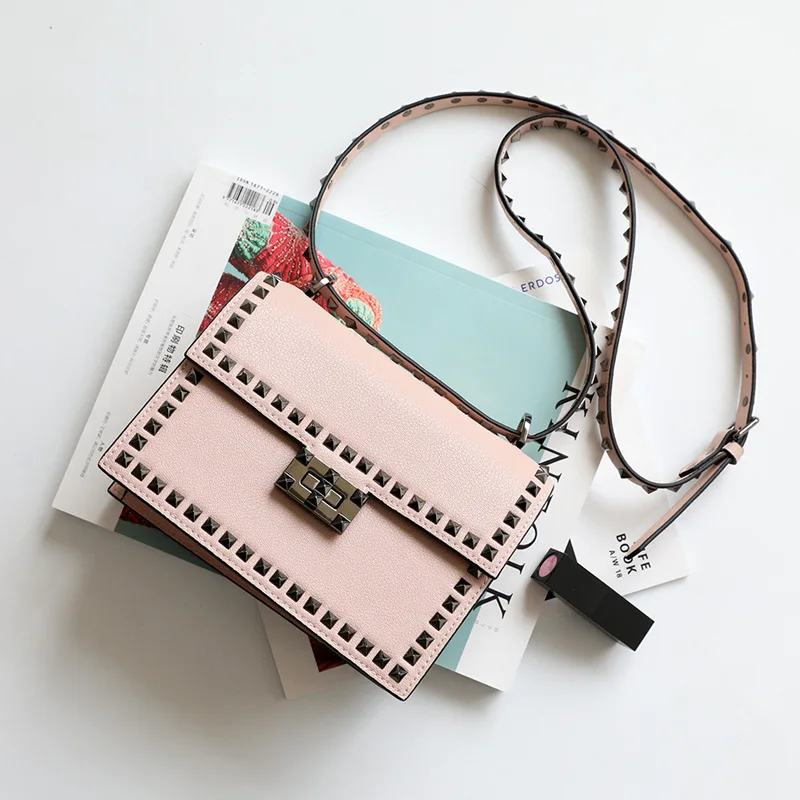 

Brand 2019 Winter New Women Genuine Cow Leather Purse and Handbag Female Tote Designer Crossbody Bags Rivet Shoulder bag