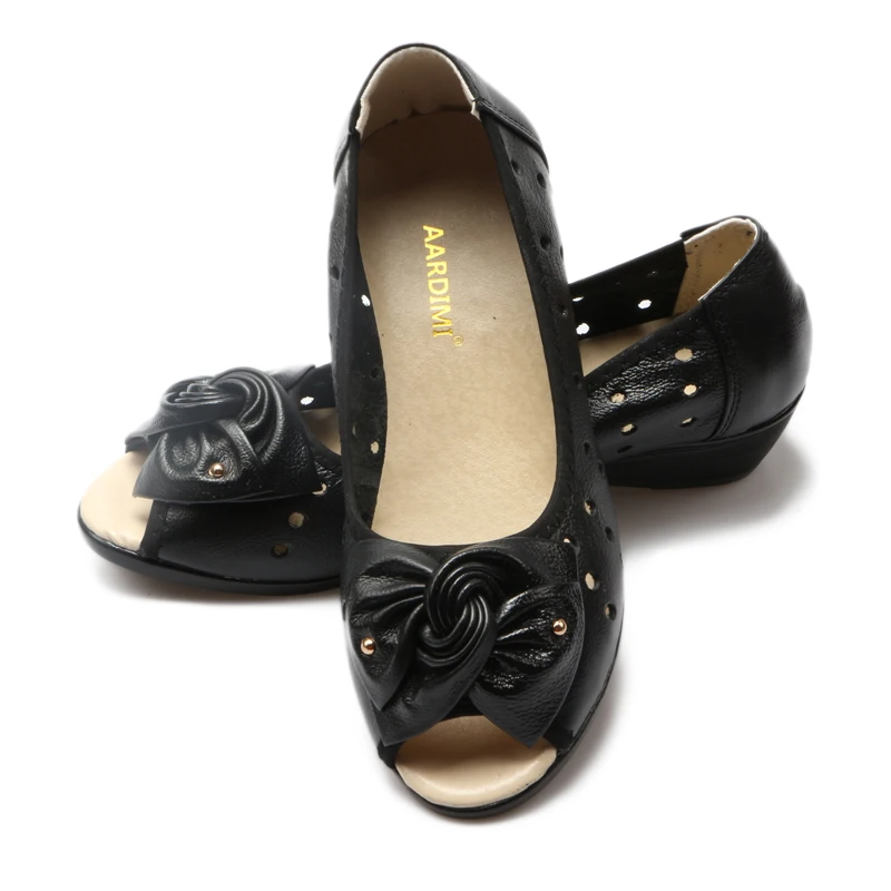 AARDIMI/летние босоножки женские туфли на танкетке повседневные босоножки из натуральной кожи на плоской подошве с бантом женские туфли с открытым носком; zapatos mujer; большие размеры 35-43