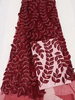 

Wine Red bridal lace fabric with rhinestones latest african cord lace fabrics high quality 2018 guipure lace 5yard/lot wedding