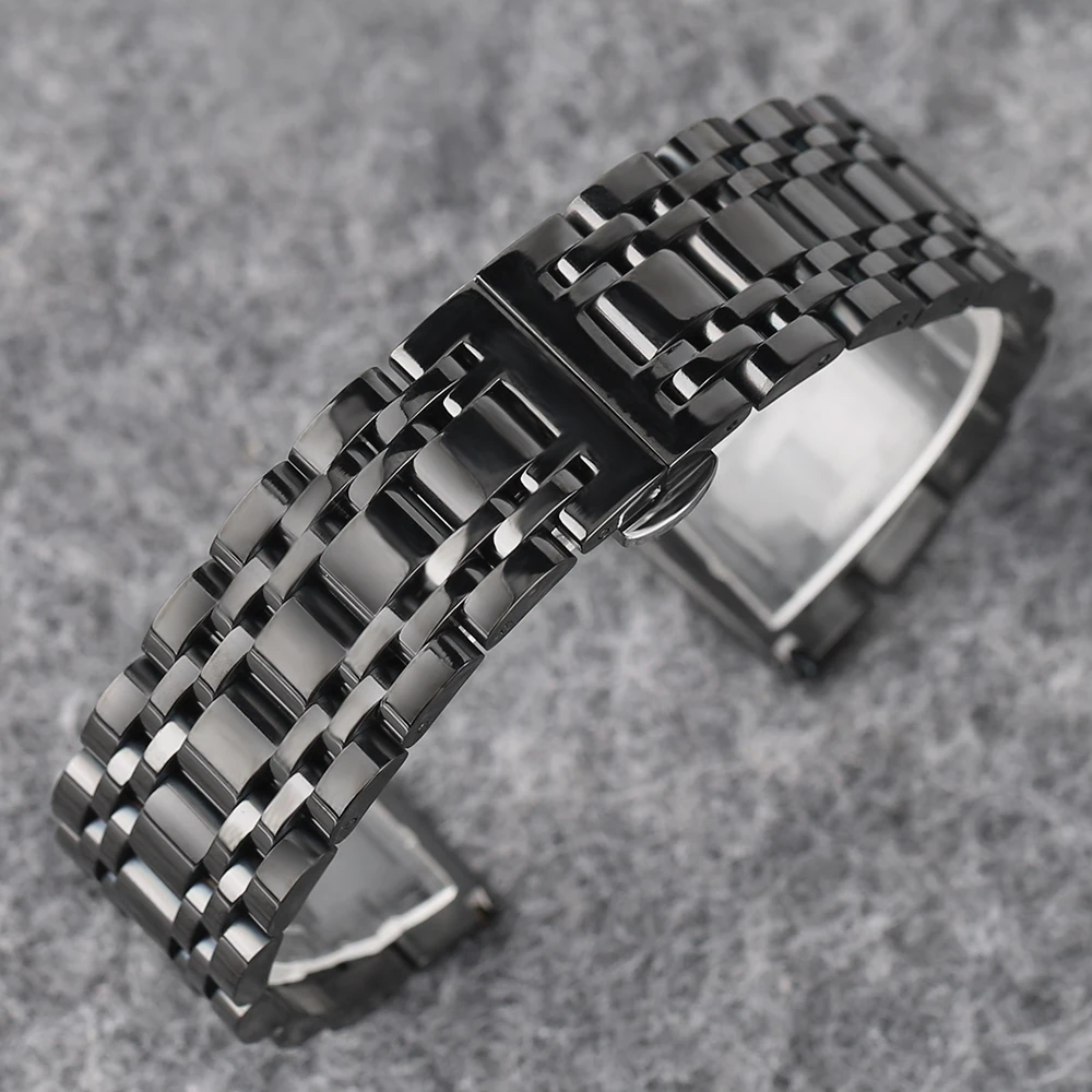 20 22 mm Men's Solid Stainless Steel Wrist Band High Quality  Replacement Folding Buckle Strap Black Gold Womens Metal Bracelet1 (16)