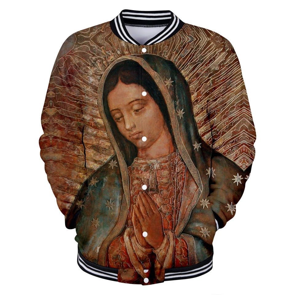 Our Lady of Guadalupe бейсбольные куртки с 3D принтом для женщин/мужчин, трендовый стиль, уличная бейсбольная куртка, повседневная одежда размера плюс