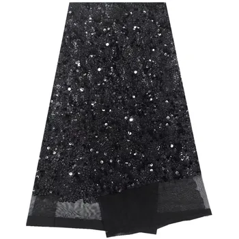 

2018 Latest African French Lace Fabric Dusty Pink High Quality Tulle Laces Fabrics With Sequins For African Lace Dresses 930B