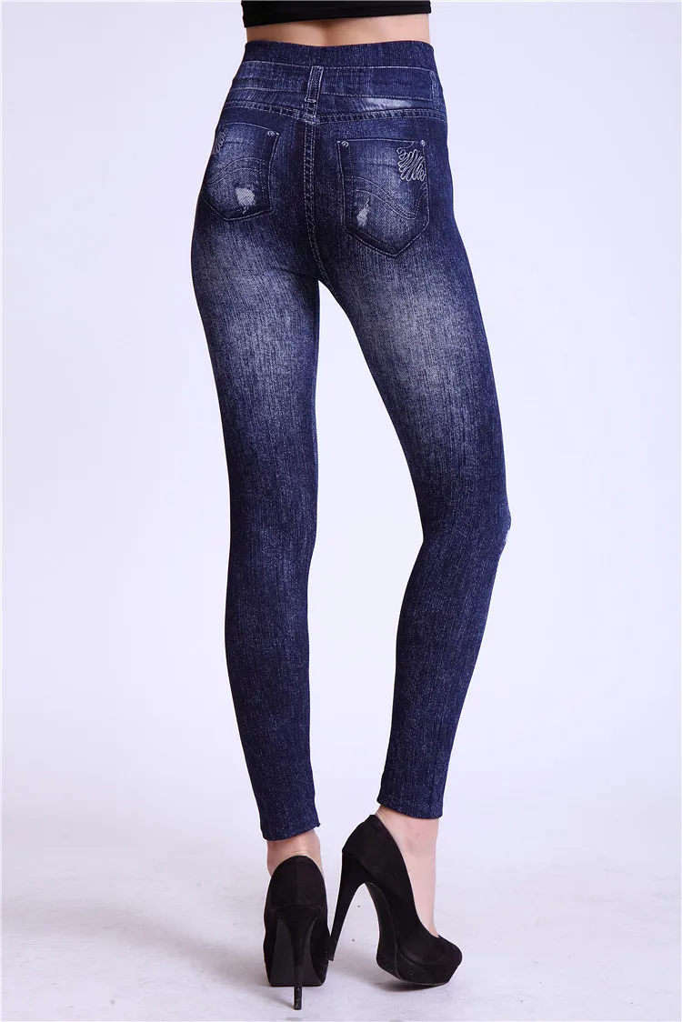 Fashion Slim Women Spring Summer Leggings Faux Denim Jeans Leggings Long Floral Printing Casual Pencil Pants Thin Fleece Inside white leggings