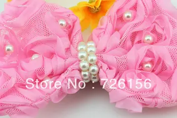 

240PCS/LOT Mini Chiffon Rose Flower Hair Clip With Many Pearl Flowers Hair Accessory