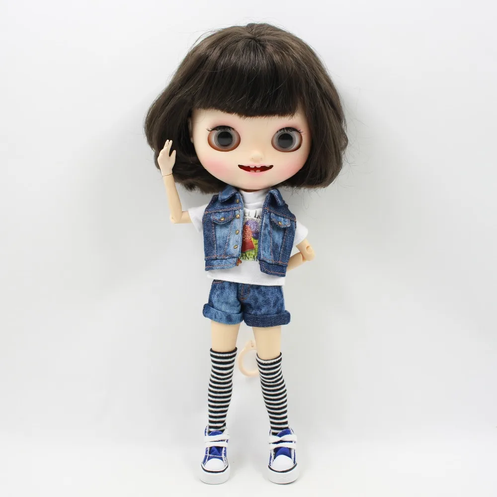 Blyth doll icy licca joint body cool джинсовый костюм шорты леггинсы белая рубашка