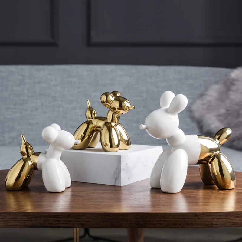

Nordic ceramic white Golden Balloon dog statue cute Balloon dog home decor crafts room decoration porcelain animal figurines