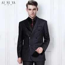 В последние тенденции мужской полосатый костюм жениха Свадебные костюмы индивидуальный костюм из трех предметов модные жениха костюм(куртка+ штаны+ жилет