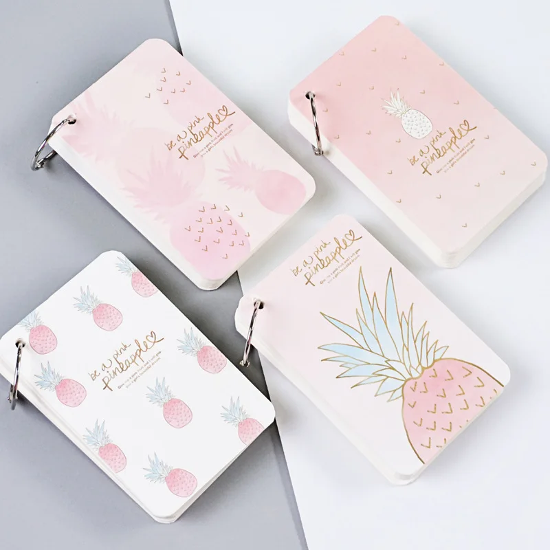 

110 Sheets Pink Princess Pineapple Card Vocabulary Notebook Recite Words Learn Foreign Language Planner Stationery School Supply