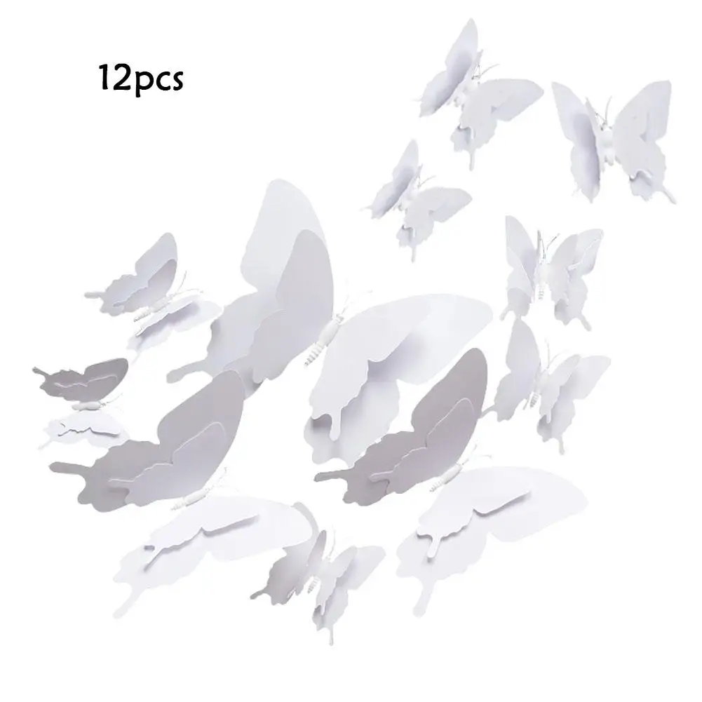 12 PCS Double Layer White Butterfly Sticker Art Decal Home Decor Wall