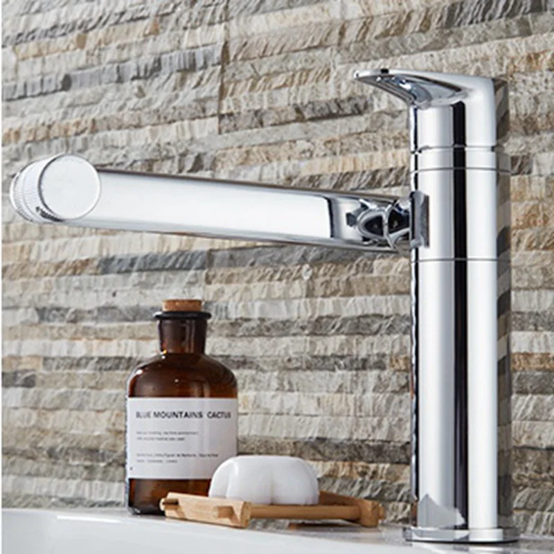 POIQIHY хром полированный 360 градусов вращающийся смеситель для ванной комнаты с одной ручкой Смеситель для холодной и горячей воды
