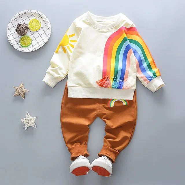 Buy kids rainbow clothes set girl boy baby long sleeve