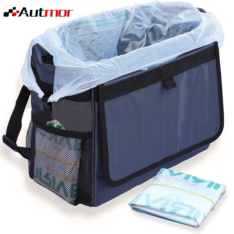 AUTMOR Car Garbage Can With Lid Large Black Leakproof Weighted Car